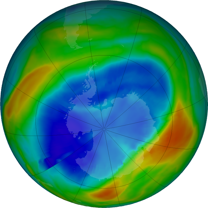 Antarctic ozone map for 26 August 2016